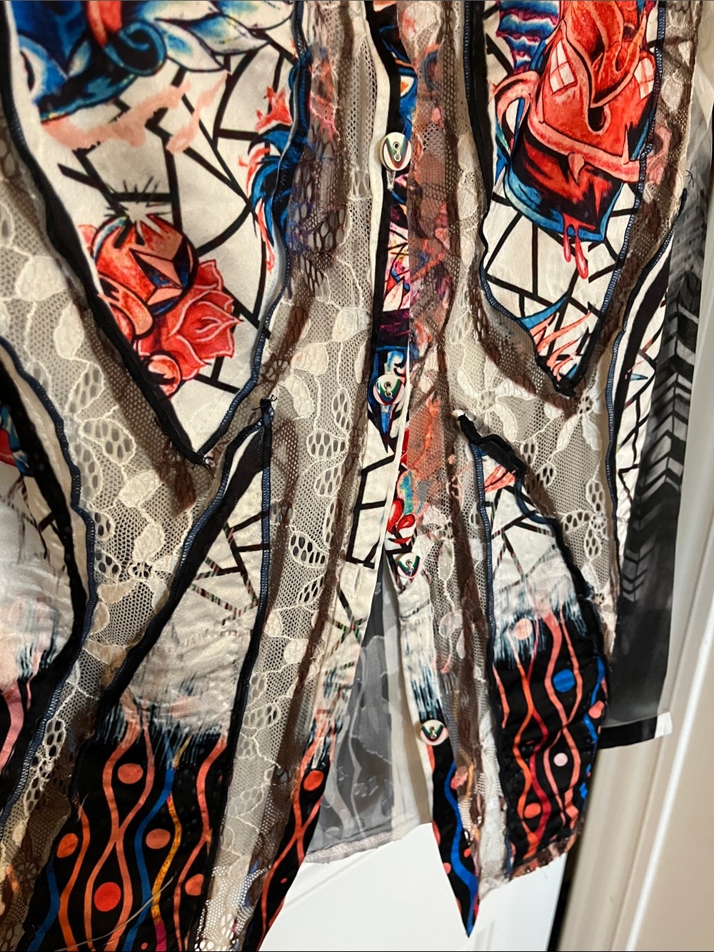 FunSport Printed Sheer Blouse with Multicolor Graphics - Picture 7 of 7